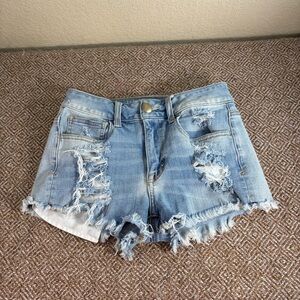 American Eagle Outfitters Light Blue Distressed Denim Bike Shorts